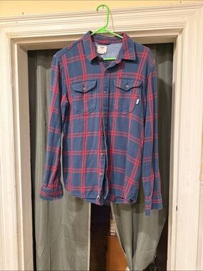 VANS Vintage Blue and Red Plaid Button-Up Shirt